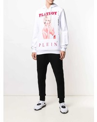 weißer bedruckter Pullover mit einem Kapuze von Philipp Plein