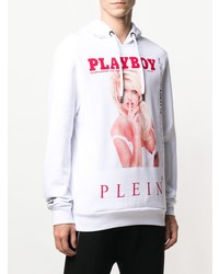 weißer bedruckter Pullover mit einem Kapuze von Philipp Plein