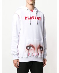 weißer bedruckter Pullover mit einem Kapuze von Philipp Plein