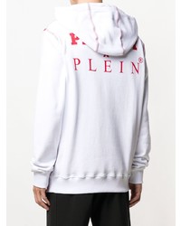 weißer bedruckter Pullover mit einem Kapuze von Philipp Plein