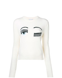 weißer bedruckter Pullover mit einem Rundhalsausschnitt von Chiara Ferragni