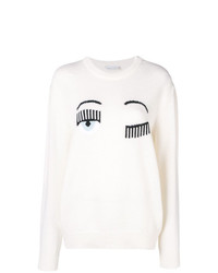 weißer bedruckter Pullover mit einem Rundhalsausschnitt von Chiara Ferragni
