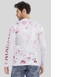 weißer bedruckter Pullover mit einem Rundhalsausschnitt von Cipo & Baxx