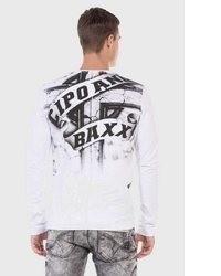 weißer bedruckter Pullover mit einem Rundhalsausschnitt von Cipo & Baxx
