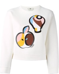 weißer bedruckter Pullover mit einem Rundhalsausschnitt von Fendi