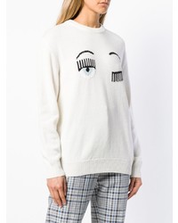 weißer bedruckter Pullover mit einem Rundhalsausschnitt von Chiara Ferragni