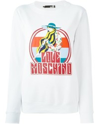weißer bedruckter Pullover mit einem Rundhalsausschnitt von Love Moschino