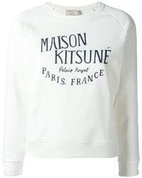 weißer bedruckter Pullover mit einem Rundhalsausschnitt von MAISON KITSUNE