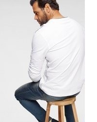 weißer bedruckter Pullover mit einem Rundhalsausschnitt von mans world