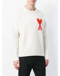 weißer bedruckter Pullover mit einem Rundhalsausschnitt von AMI Alexandre Mattiussi