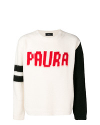 weißer bedruckter Pullover mit einem Rundhalsausschnitt von Paura
