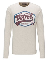 weißer bedruckter Pullover mit einem Rundhalsausschnitt von Petrol Industries