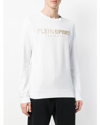 weißer bedruckter Pullover mit einem Rundhalsausschnitt von Plein Sport