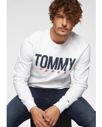 weißer bedruckter Pullover mit einem Rundhalsausschnitt von Tommy Jeans