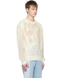 weißer bedruckter Pullover mit einem Rundhalsausschnitt von Feng Chen Wang