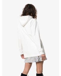weißer bedruckter Pullover mit einer Kapuze von Moschino