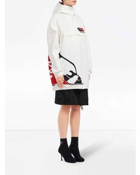 weißer bedruckter Pullover mit einer Kapuze von Prada