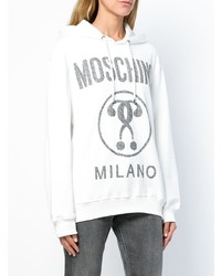 weißer bedruckter Pullover mit einer Kapuze von Moschino