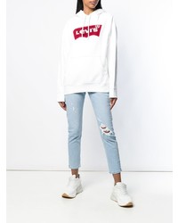 weißer bedruckter Pullover mit einer Kapuze von Levi's