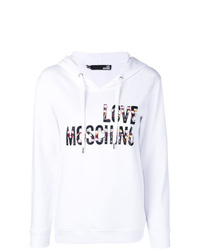 weißer bedruckter Pullover mit einer Kapuze von Love Moschino