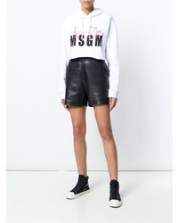 weißer bedruckter Pullover mit einer Kapuze von MSGM