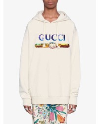 weißer bedruckter Pullover mit einer Kapuze von Gucci
