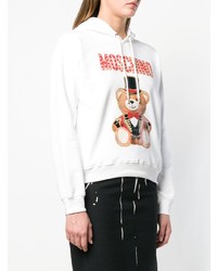 weißer bedruckter Pullover mit einer Kapuze von Moschino