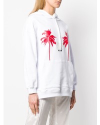 weißer bedruckter Pullover mit einer Kapuze von MSGM