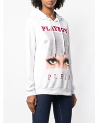 weißer bedruckter Pullover mit einer Kapuze von Philipp Plein