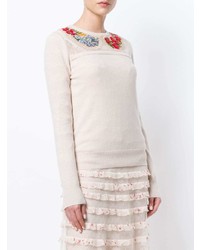 weißer bestickter Pullover mit einem Rundhalsausschnitt von RED Valentino