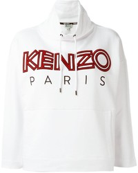 weißer bestickter Pullover mit einer Kapuze von Kenzo