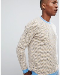 weißer Pullover mit einem Rundhalsausschnitt mit Chevron-Muster