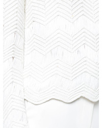 weißer Seidepullover mit Chevron-Muster von Oscar de la Renta