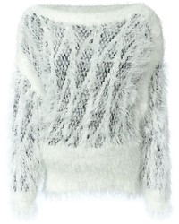 weißer flauschiger Pullover mit einem Rundhalsausschnitt von Chloé