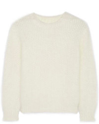 weißer flauschiger Pullover mit einem Rundhalsausschnitt von Saint Laurent