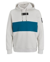 weißer horizontal gestreifter Pullover mit einem Kapuze von Jack & Jones