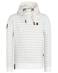 weißer horizontal gestreifter Pullover mit einem Kapuze von Naketano