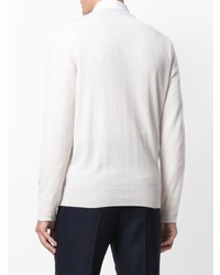 weißer horizontal gestreifter Pullover mit einem Rundhalsausschnitt von Eleventy