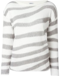 weißer horizontal gestreifter Pullover mit einem Rundhalsausschnitt von Armani Collezioni