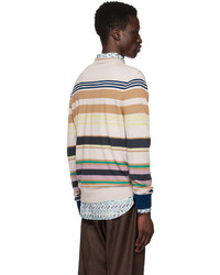 weißer horizontal gestreifter Pullover mit einem Rundhalsausschnitt von Paul Smith