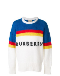 weißer horizontal gestreifter Pullover mit einem Rundhalsausschnitt von Burberry