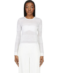 weißer horizontal gestreifter Pullover mit einem Rundhalsausschnitt von Calvin Klein Collection