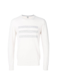 weißer horizontal gestreifter Pullover mit einem Rundhalsausschnitt von Eleventy