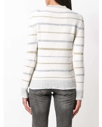 weißer horizontal gestreifter Pullover mit einem Rundhalsausschnitt von Giada Benincasa