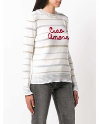 weißer horizontal gestreifter Pullover mit einem Rundhalsausschnitt von Giada Benincasa