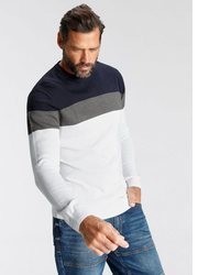 weißer horizontal gestreifter Pullover mit einem Rundhalsausschnitt von H.I.S