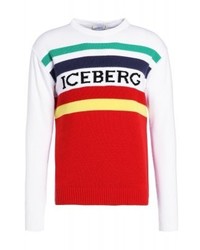 weißer horizontal gestreifter Pullover mit einem Rundhalsausschnitt von Iceberg
