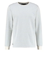 weißer horizontal gestreifter Pullover mit einem Rundhalsausschnitt von Makia