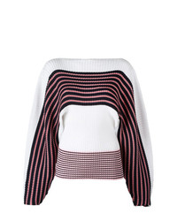 weißer horizontal gestreifter Pullover mit einem Rundhalsausschnitt von MSGM