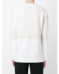 weißer horizontal gestreifter Pullover mit einem Rundhalsausschnitt von Cédric Charlier